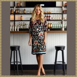 BCBG Max Azria Navy Floral Sheath Dress Medium